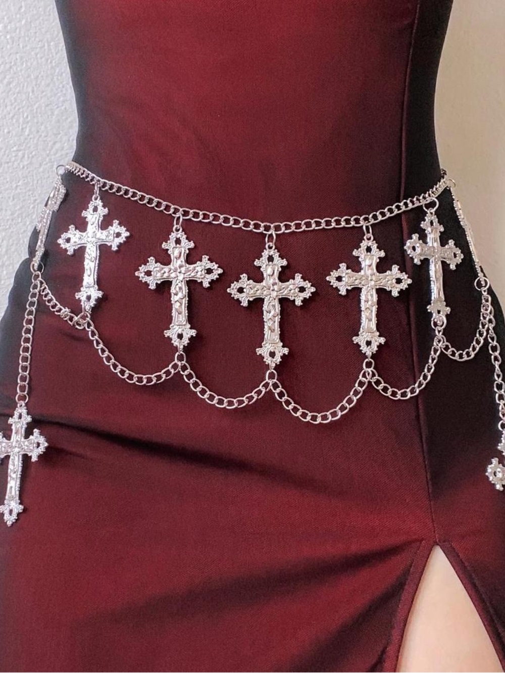 Silver Emo Halloween Cross Goth Style Waist Multi Layered Body Chain